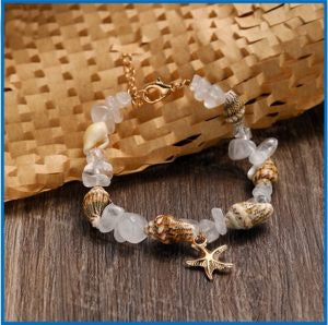 Bracelet Clear Quartz Chips with Shells