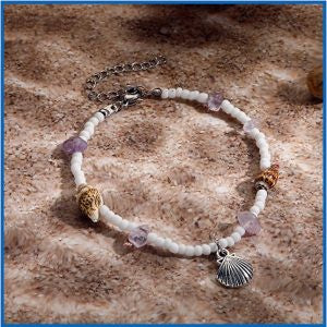 Bracelet Mini Beads Amethyst Chip with Seashells