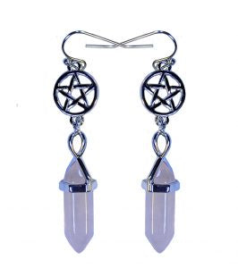 Earrings Pentacle with Rose Quartz Point