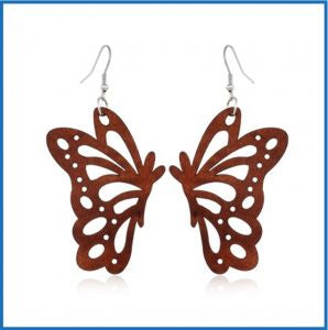 Earrings Butterfly Wooden