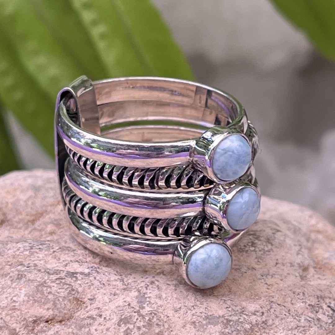 Ring Larimar 3 Stone Round Mini