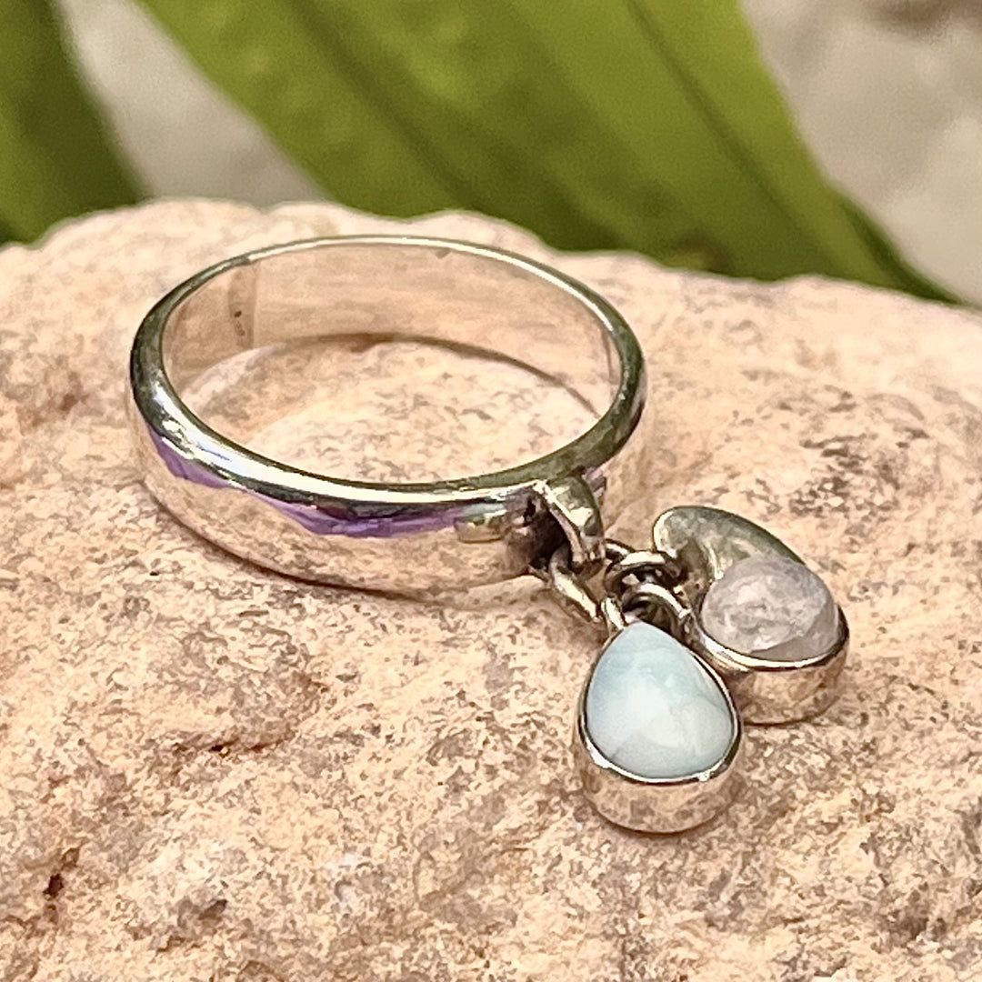 Ring Larimar and Rainbow Moonstone Hanging