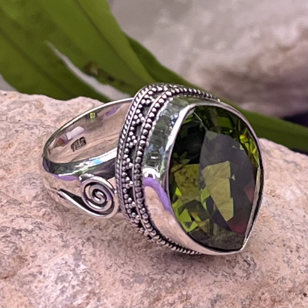 Ring Obsidian Olive Green Faceted