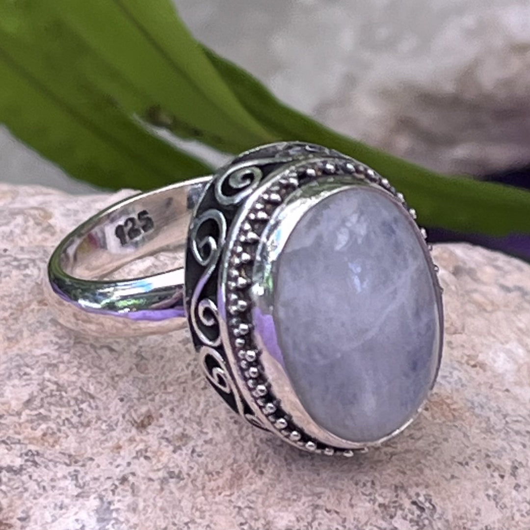 Ring Rainbow Moonstone Oval Adjustable