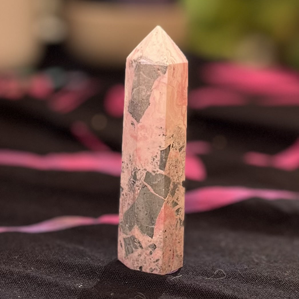 Rhodochrosite Hematite Point 8.9 cm