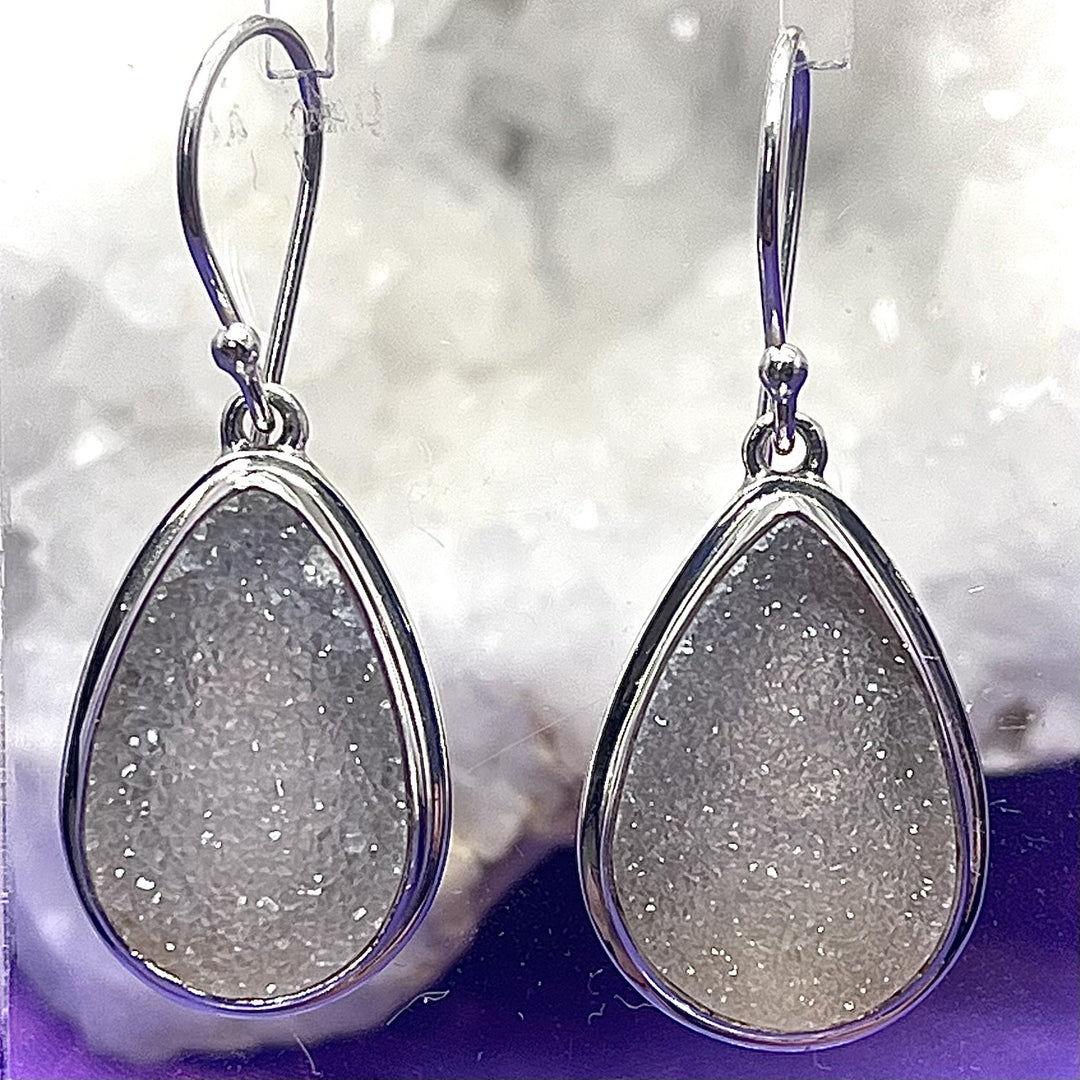 Earrings Druzy Quartz Teardrop 3.5 cm