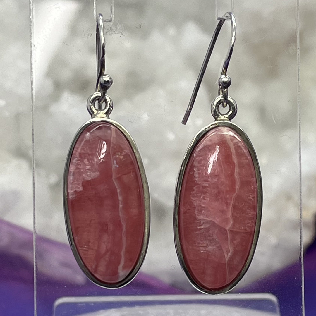 Earrings Rhodochrosite Oval 4.1 cm