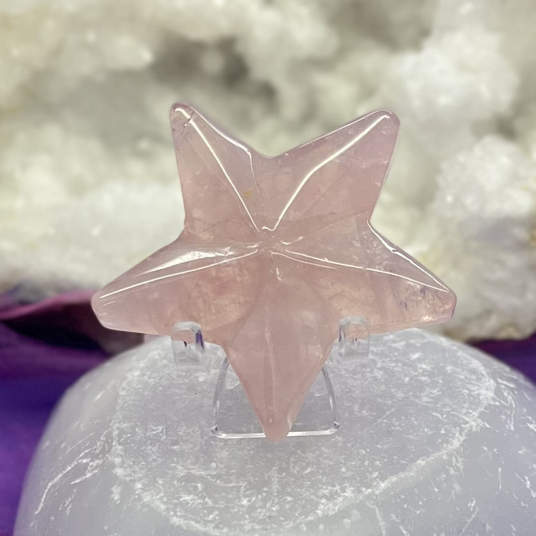 Star Rose Quartz on Stand