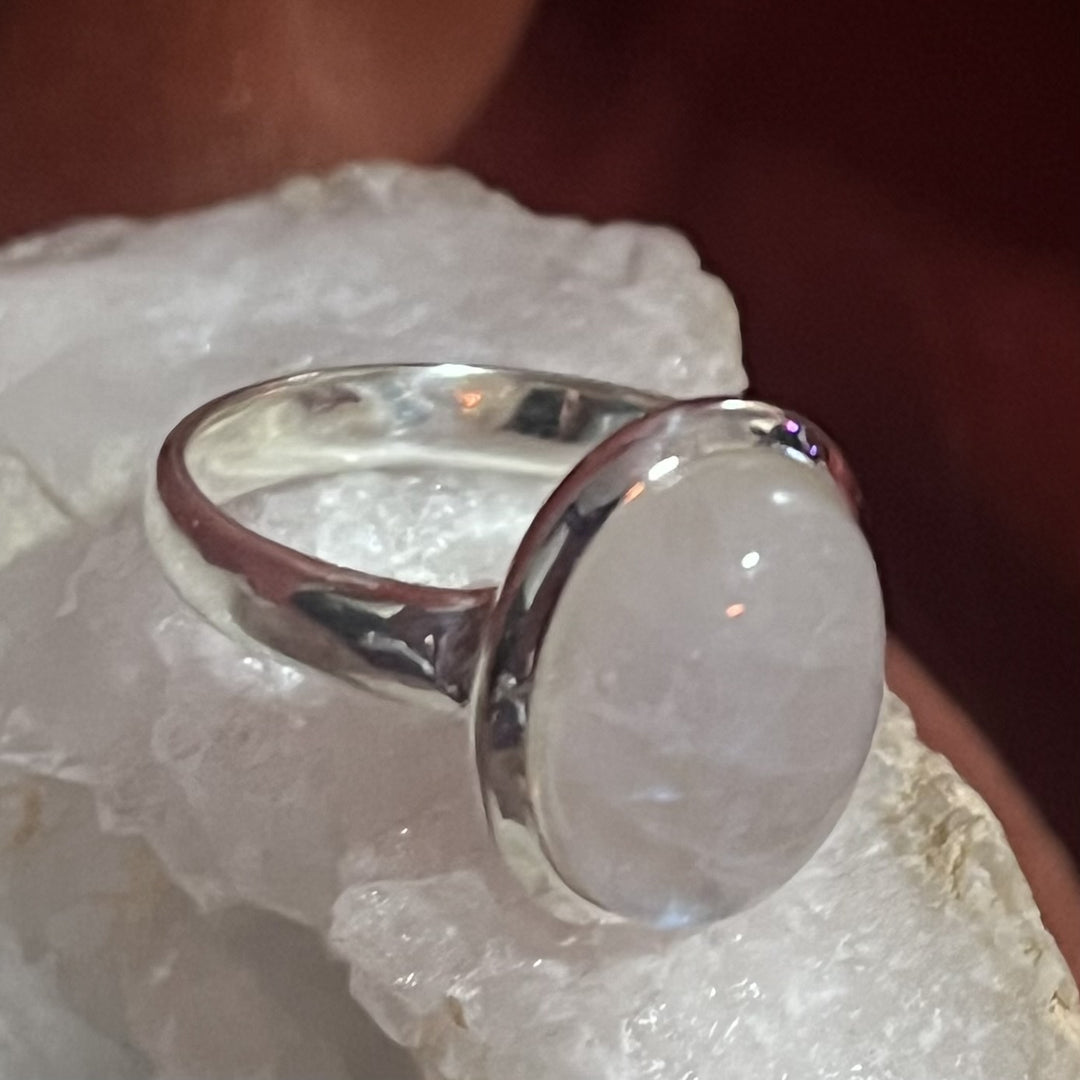 Ring Rainbow Moonstone Teardrop Plain Band