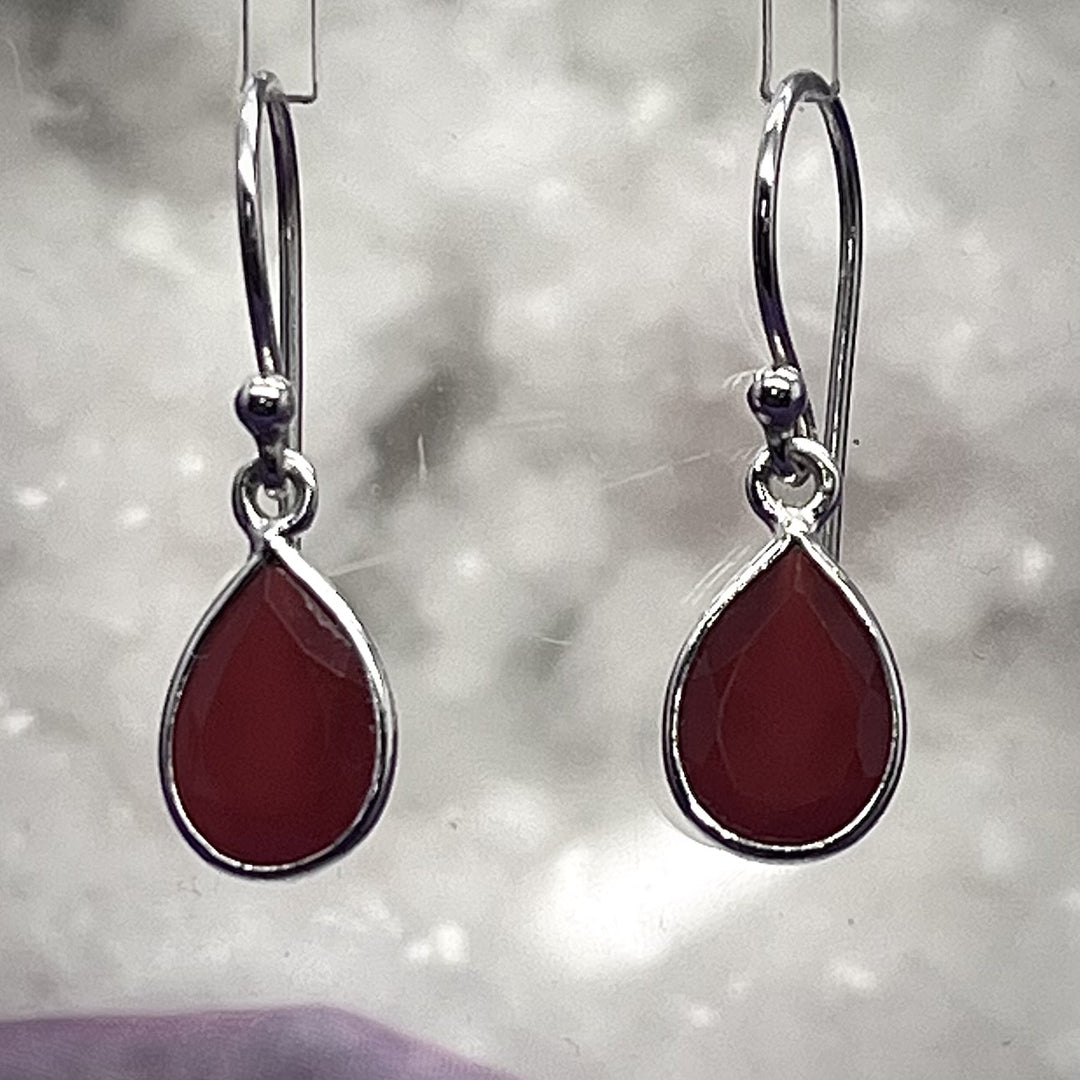 Earrings Carnelian Teardrop Faceted 2.8 cm