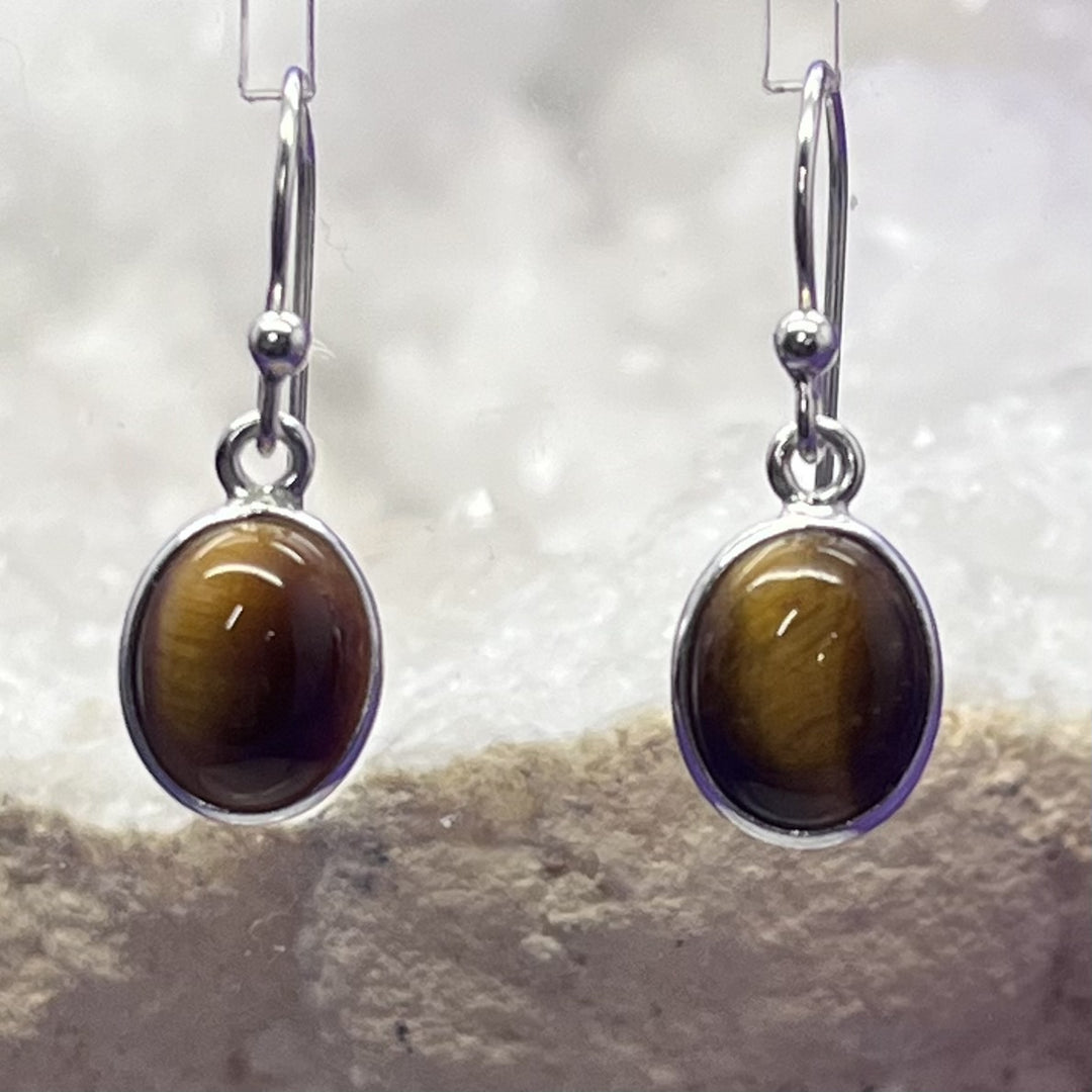 Earrings Tiger Eye Gold Oval 2.5 cm