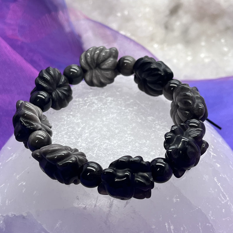 Bracelet Nine Tailed Fox Silver Obsidian