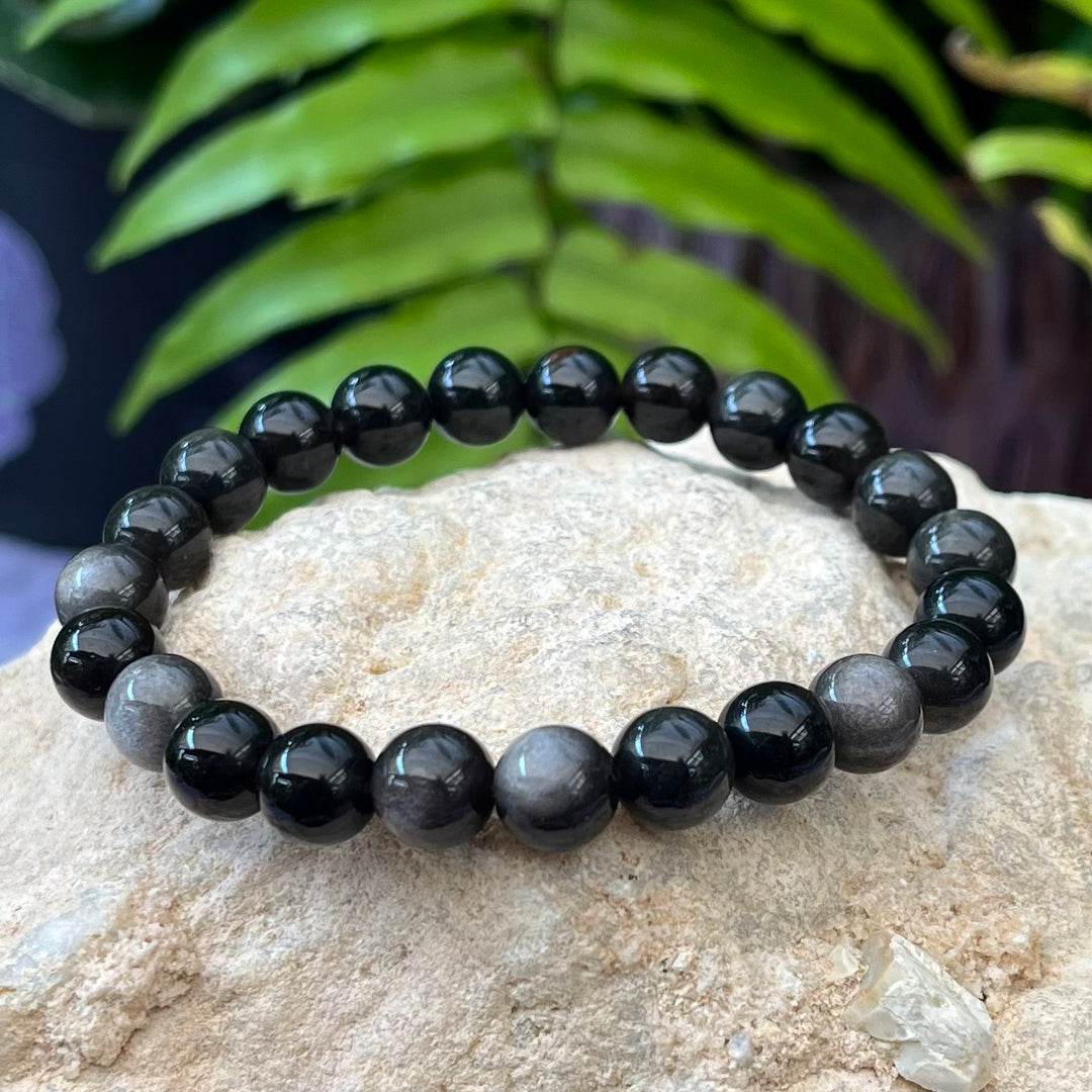 Bracelet Silver Sheen Obsidian Bead 8mm | Carpe Diem With Remi