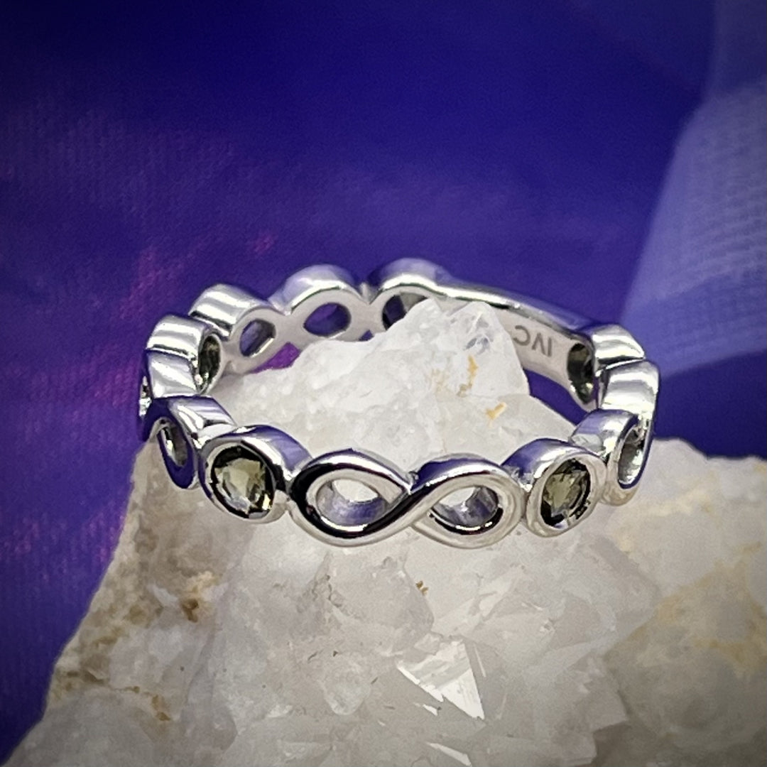 Ring Moldavite Infinity Band Faceted