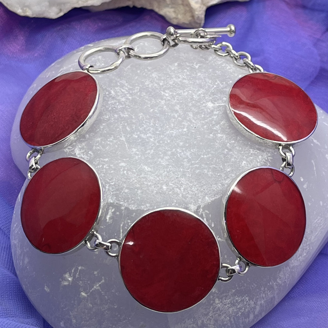 Bracelet Red Coral Round S/S