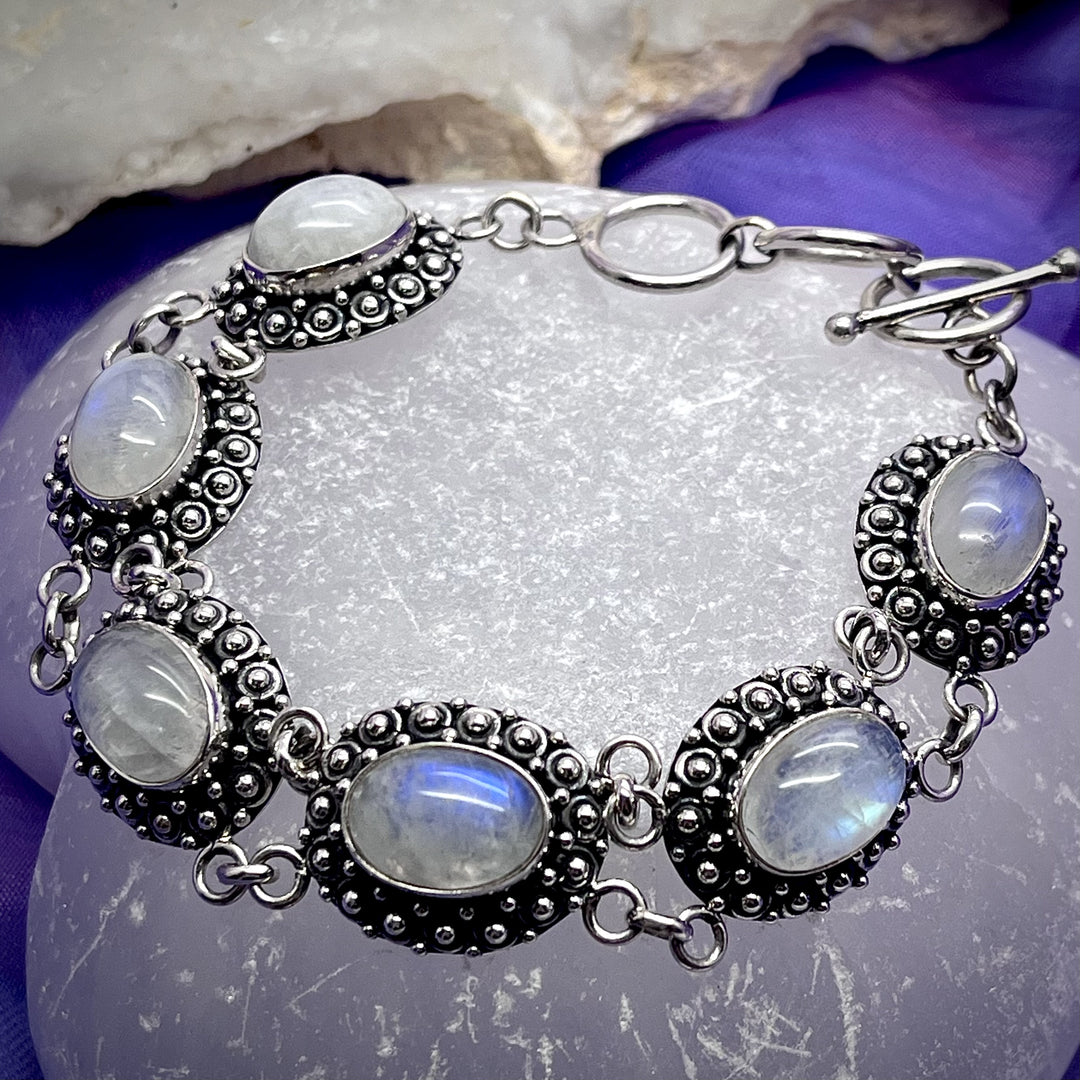 Bracelet Rainbow Moonstone Oval Cabochon S/S