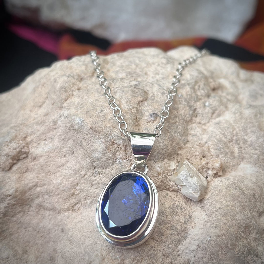 Necklace Blue Sapphire Oval S/S