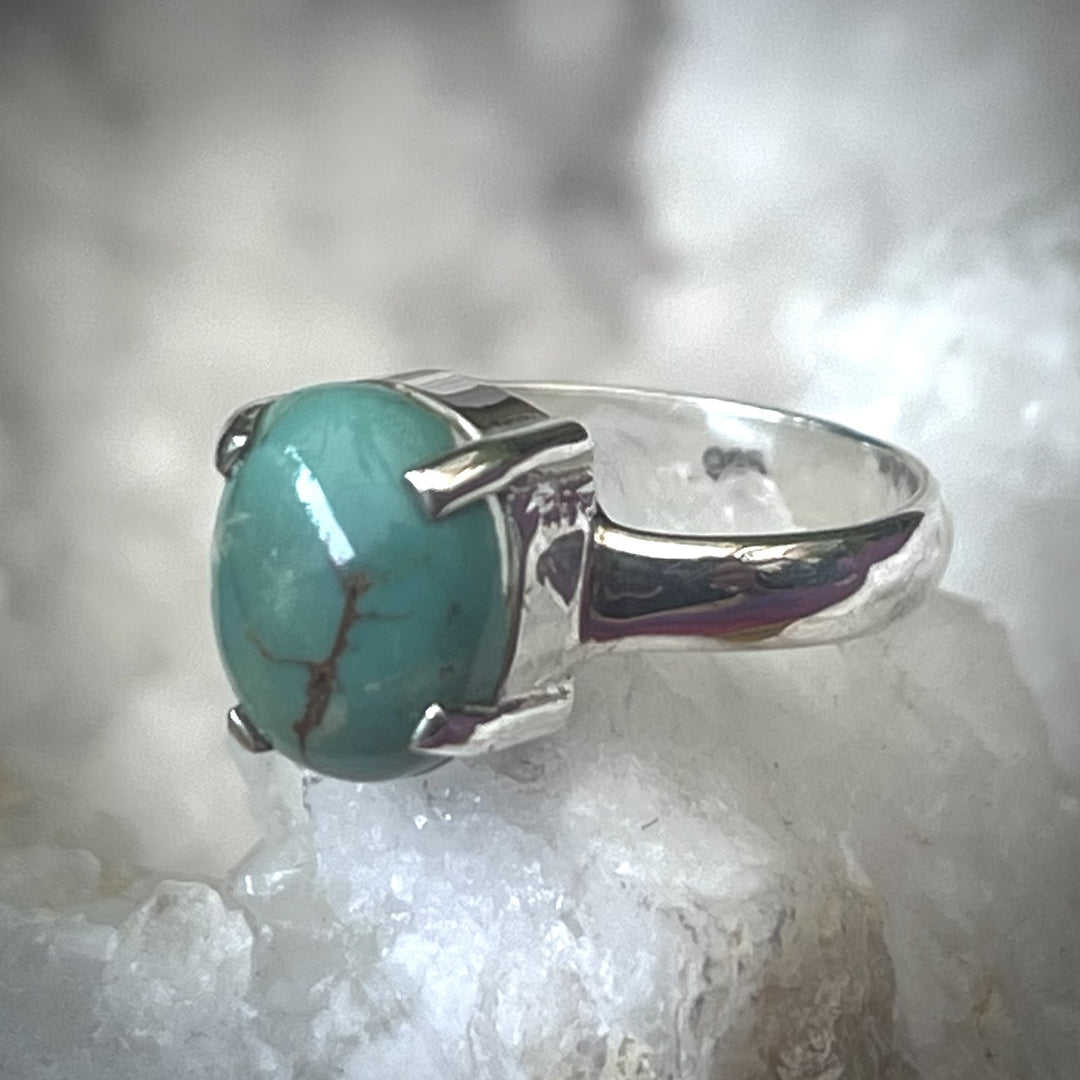 Ring Turquoise Oval Claw Setting S/S