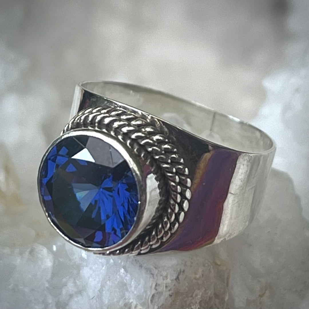 Ring Blue Sapphire Facet Round S/S