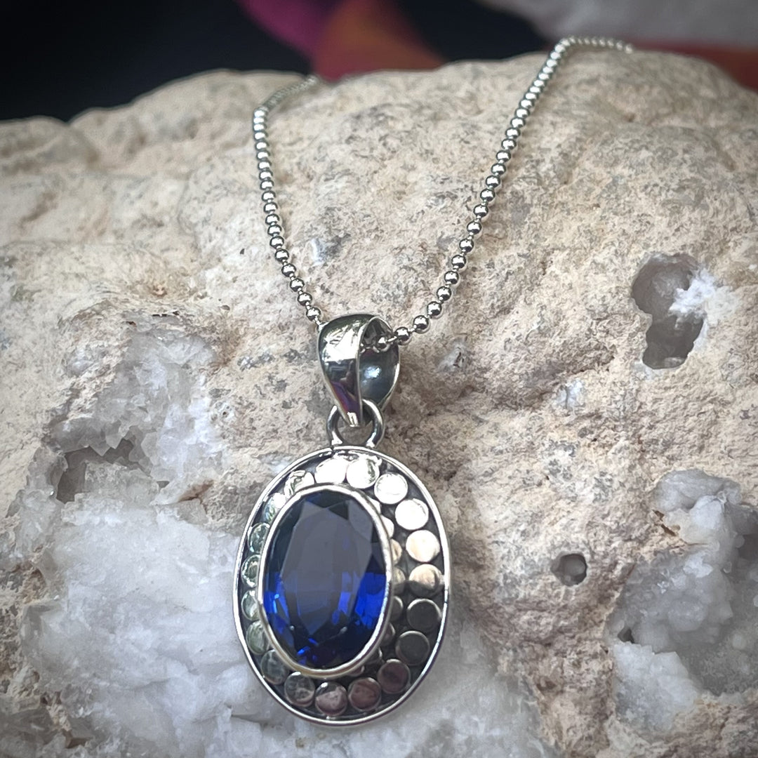 Necklace Blue Sapphire Oval Dots S/S