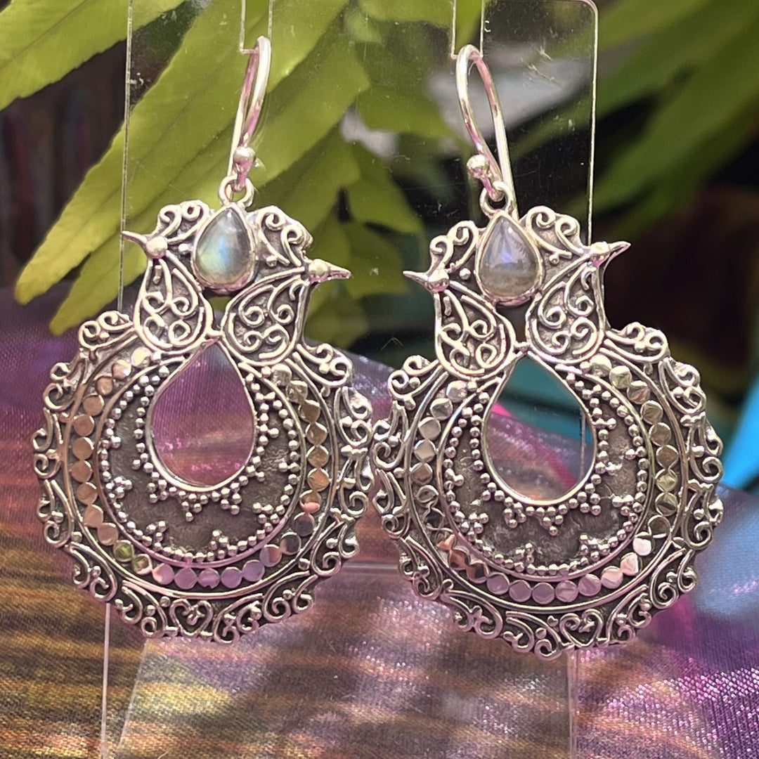 Earrings Labradorite Intricate Silver