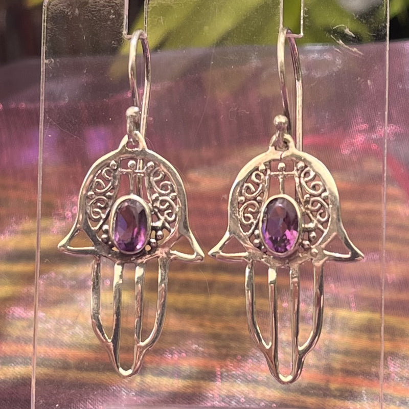 Earring Hand of Fatima Amethyst S/S