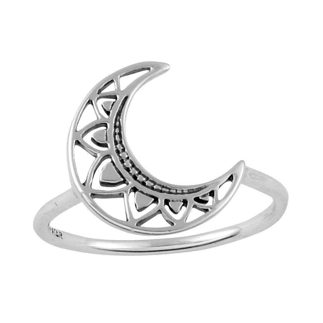 Ring Mandala Crescent Moon Silver