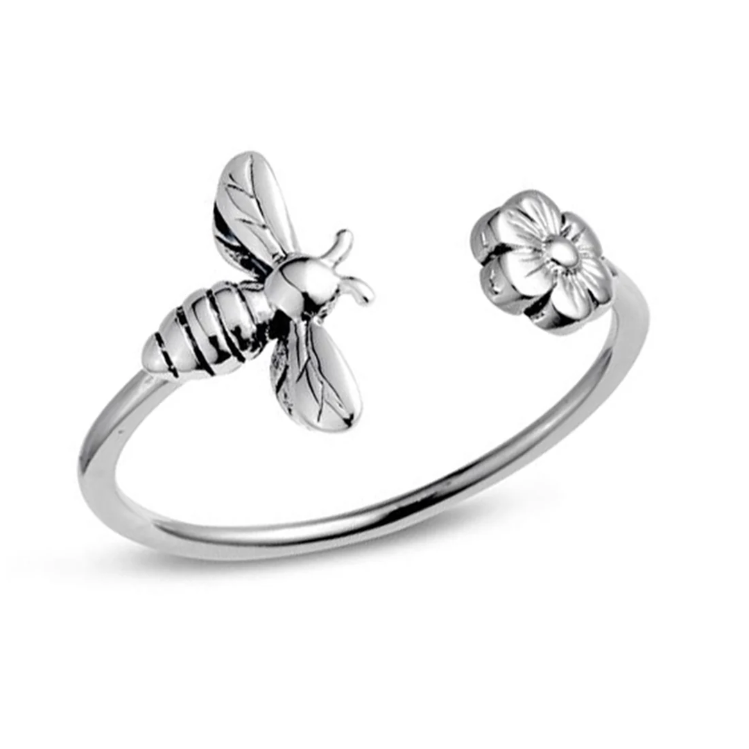 Ring Meant To Bee with Flower Silver