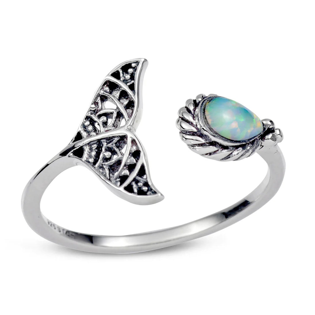 Ring Opal Under The Sea Whale Tail Silver