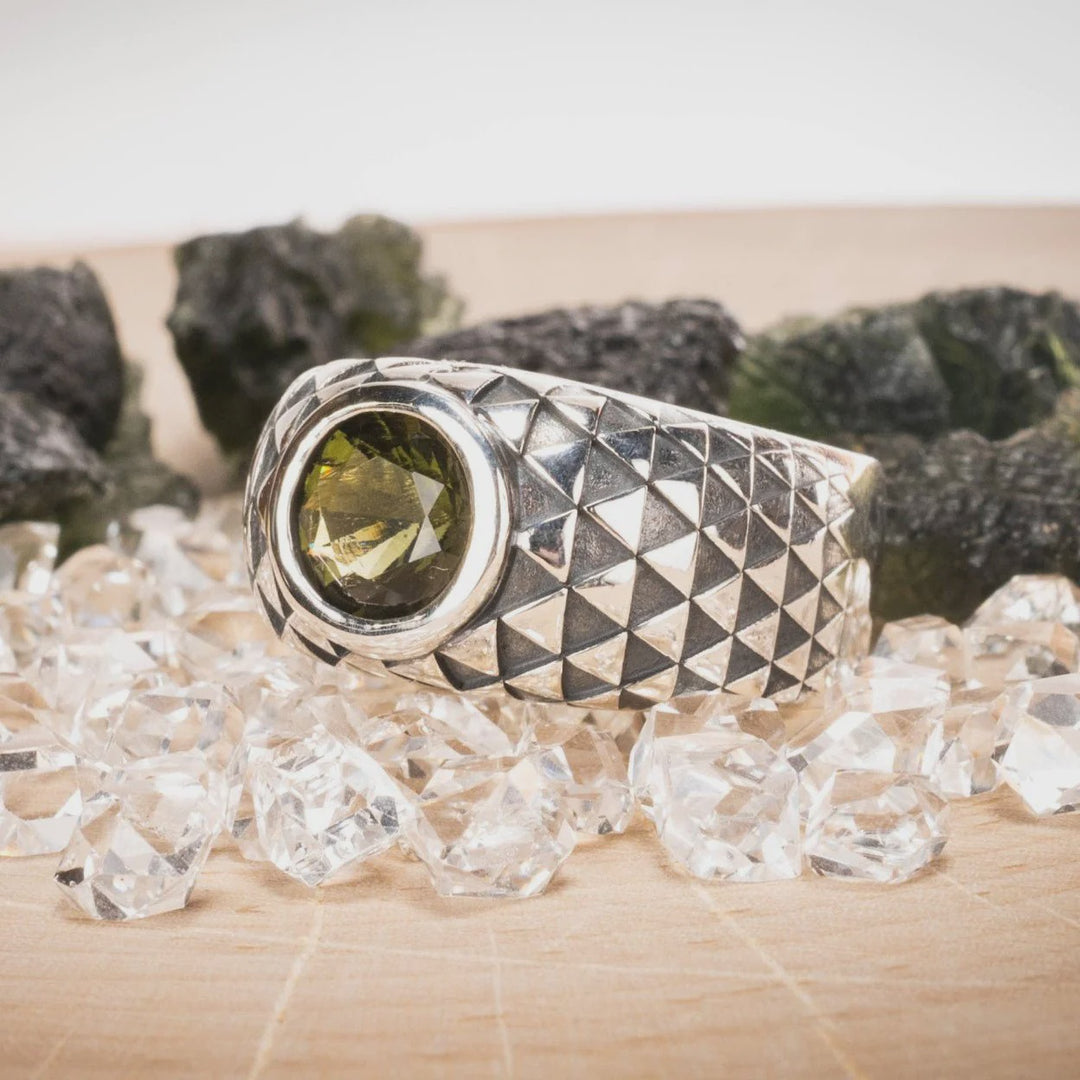 Ring Moldavite Sunflower Mens