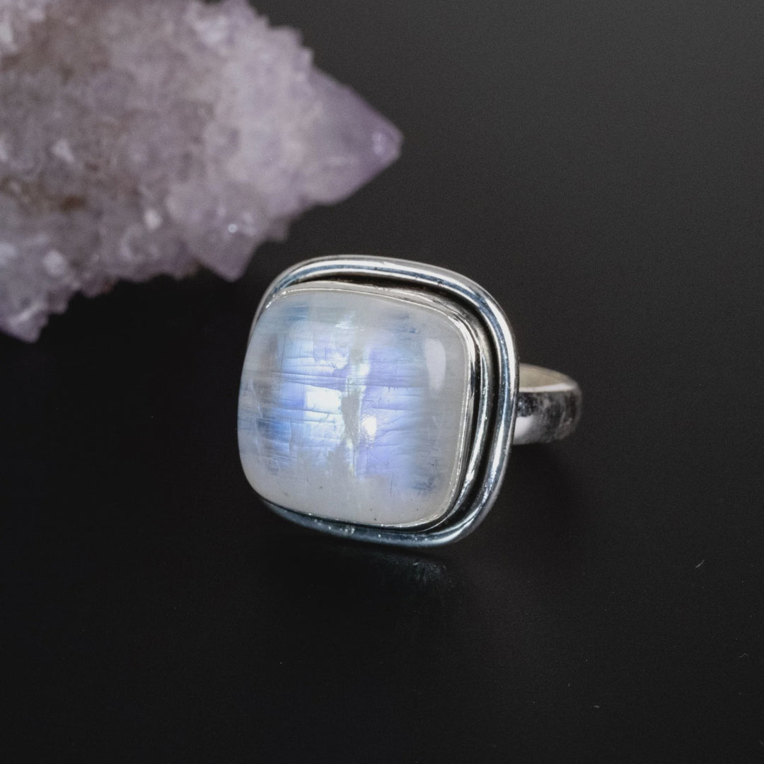 Ring Rainbow Moonstone Gem Quality  1.3 cm