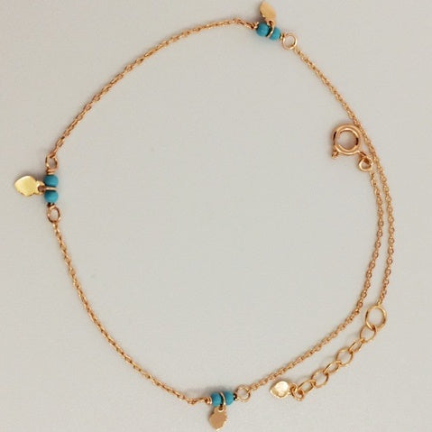 Anklet Rose Gold Hearts Turquoise Beads | Carpe Diem With Remi