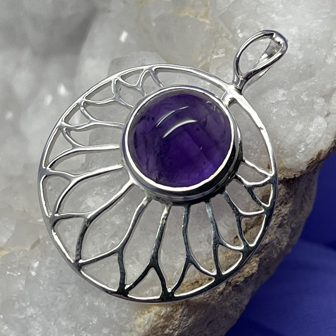 Pendant Amethyst Round Lotus 3.4 cm