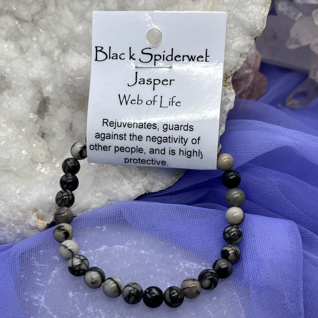 Bracelet Black Spider Web Jasper Bead 6mm