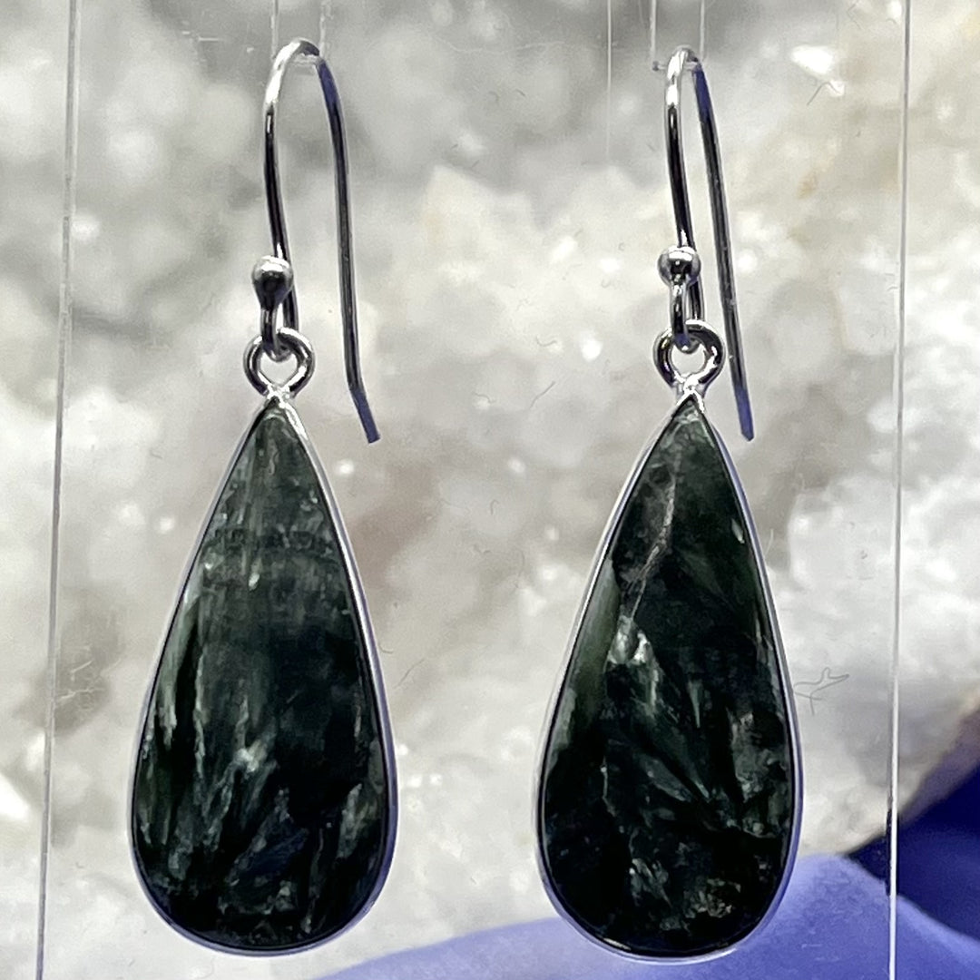 Earrings Seraphinite Teardrop 4.1 cm