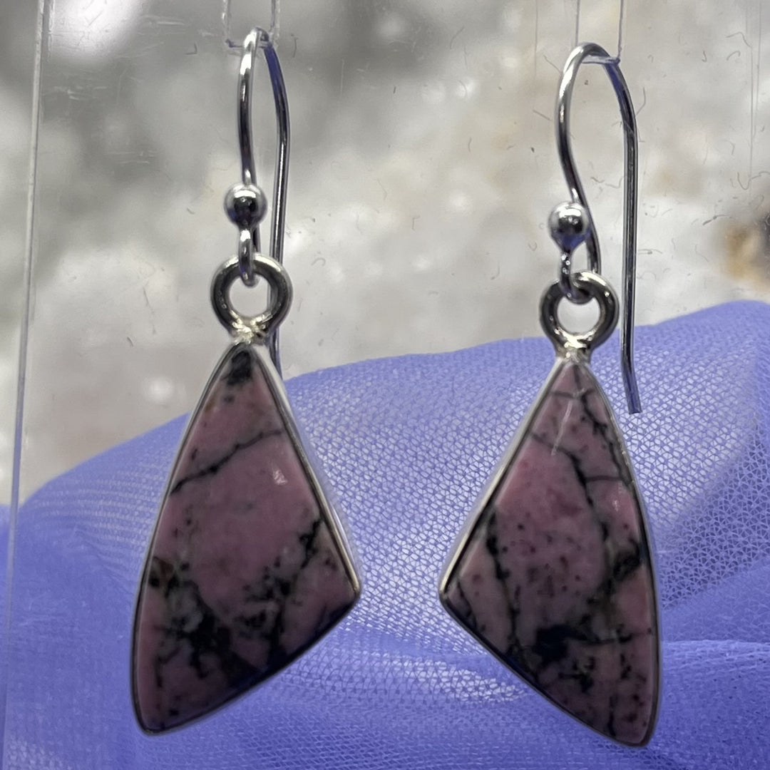 Earrings Rhodonite Pink Australian Triangular 3.5 cm