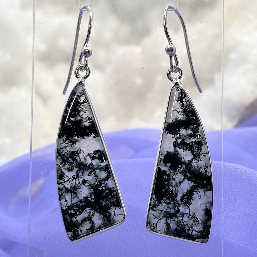 Earrings Moss Agate Triangular 4.5 cm