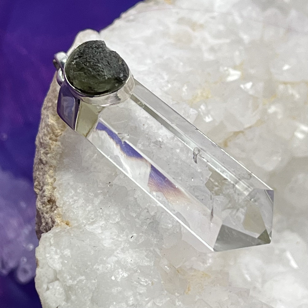 Pendant Clear Quartz Point with Moldavite