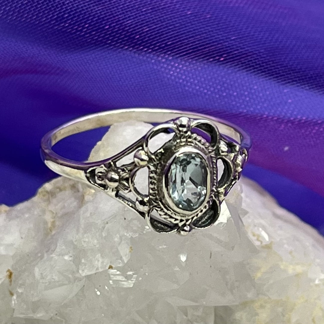 Ring Blue Topaz Oval Mini Filigree