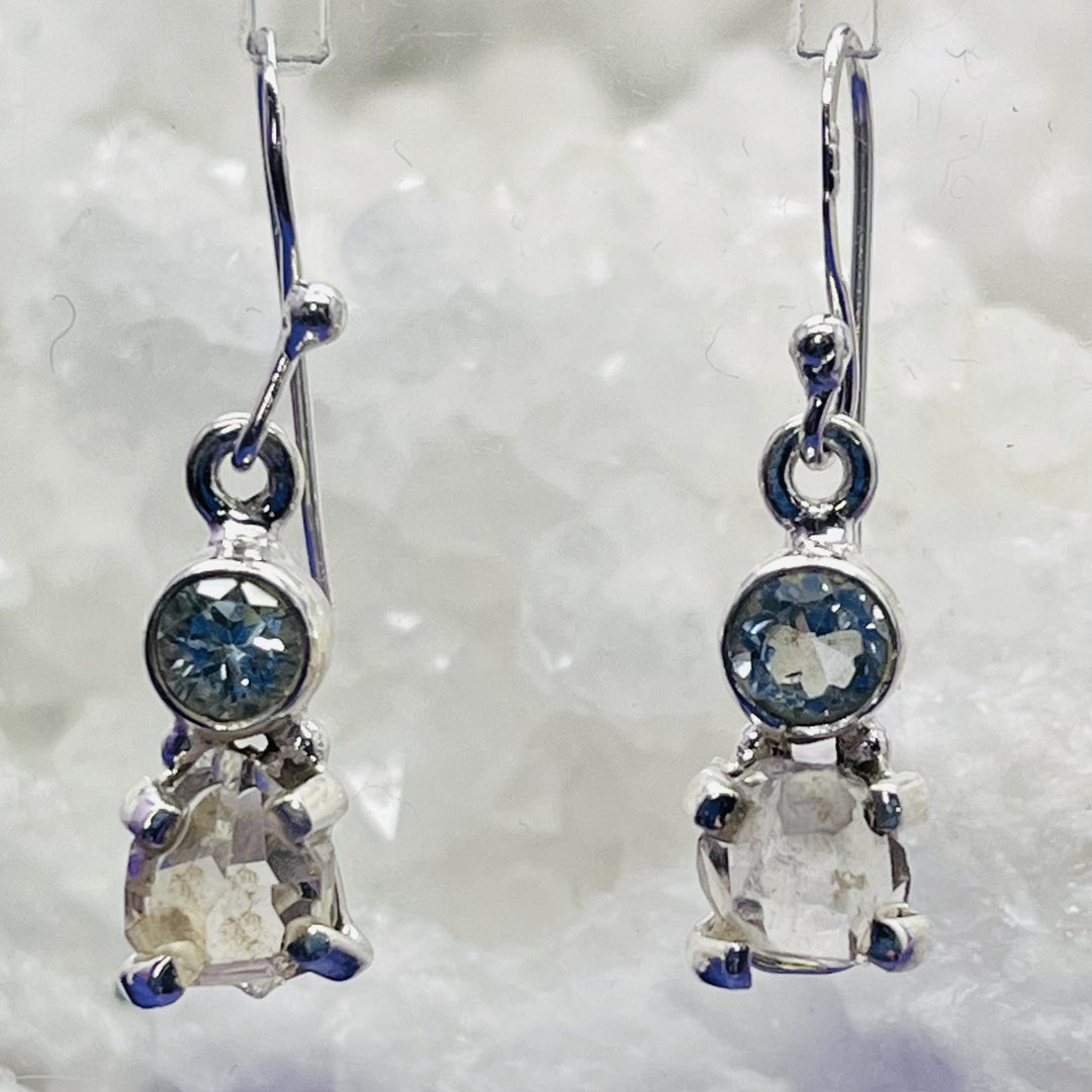 Earrings Herkimer and Blue Topaz 3.9 cm