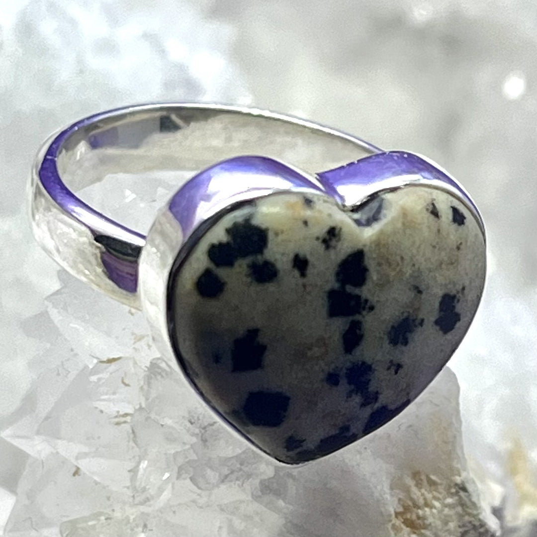 Ring Dalmation Jasper Heart 1.3 cm