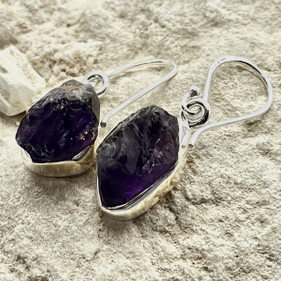 Earrings Amethyst Raw 3.2 cm