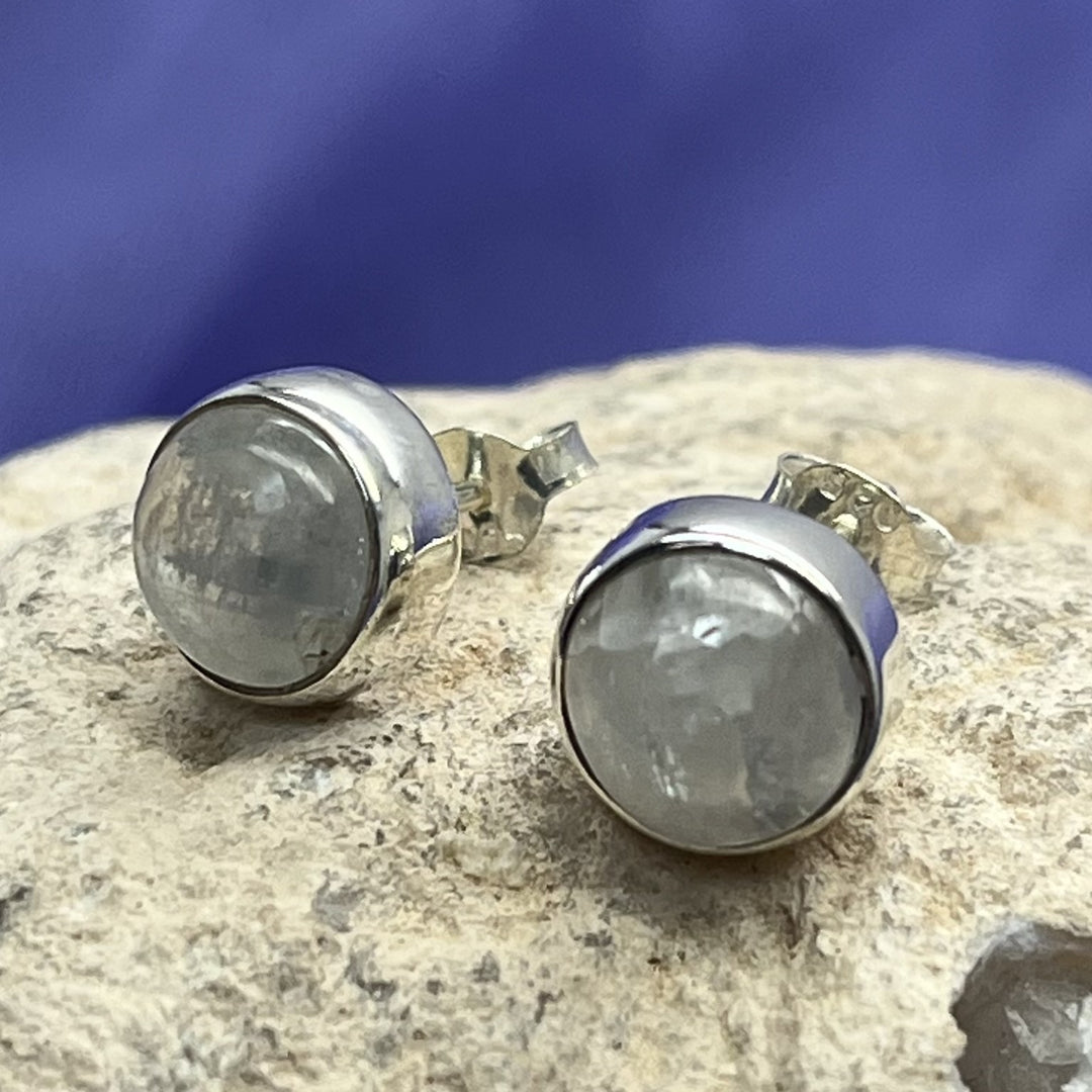 Earrings Rainbow Moonstone Round Stud 1.6 cm