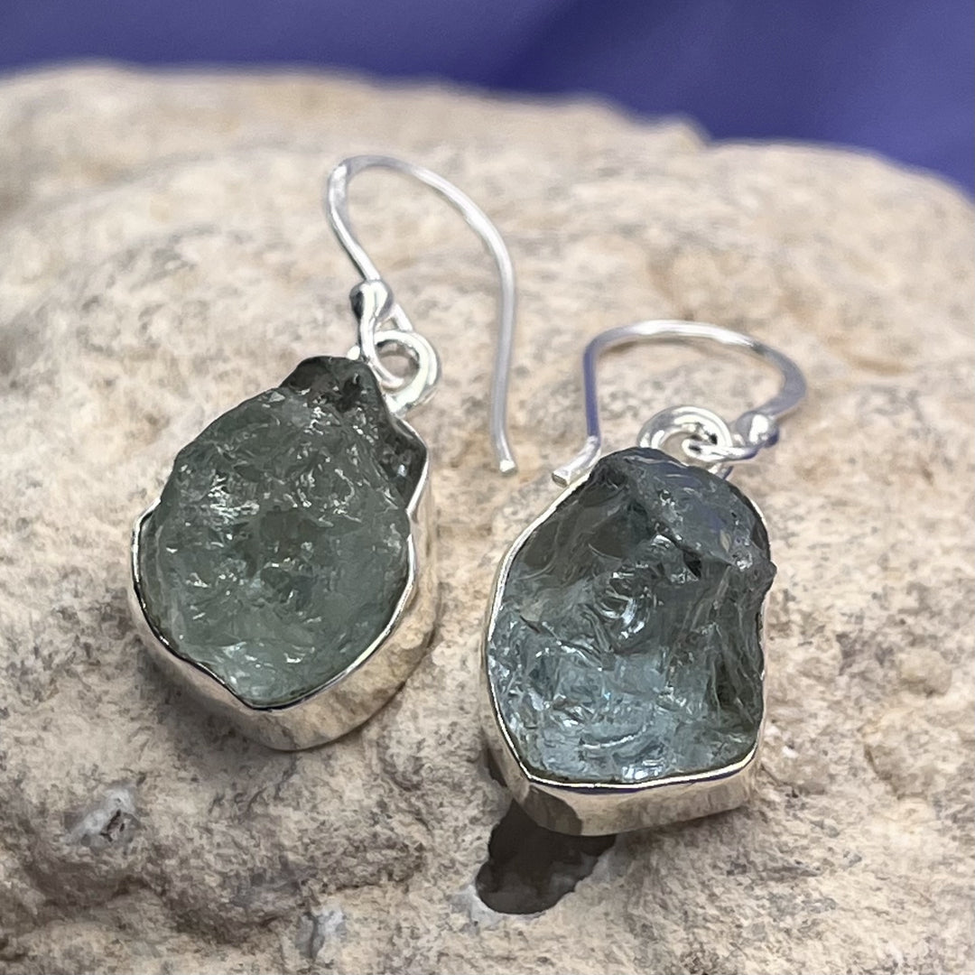 Earrings Aquamarine Raw Drop 3.1 cm