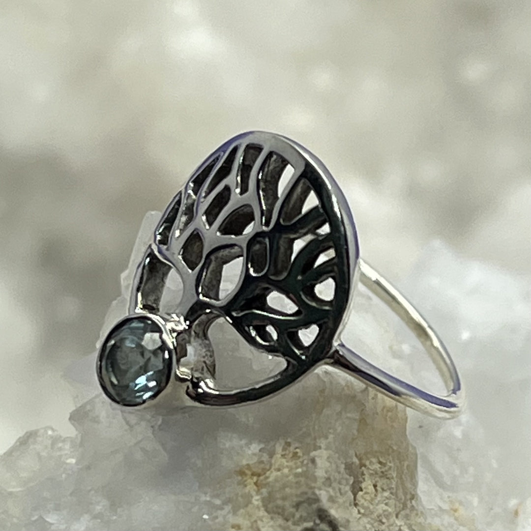 Ring Aquamarine Tree of Life Round