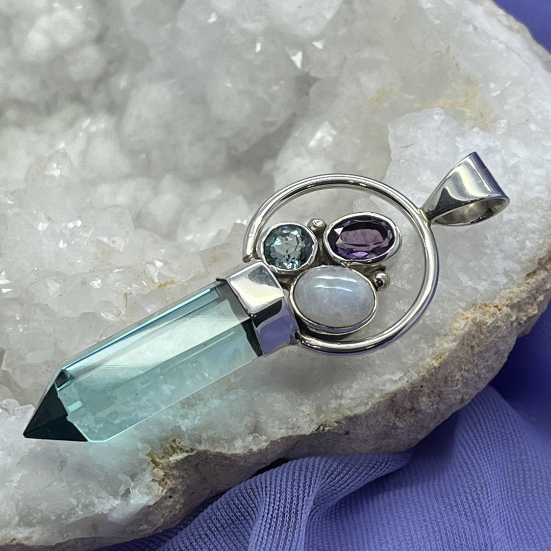 Pendant Blue Obsidian Point with Multi Crystals 6.1 cm