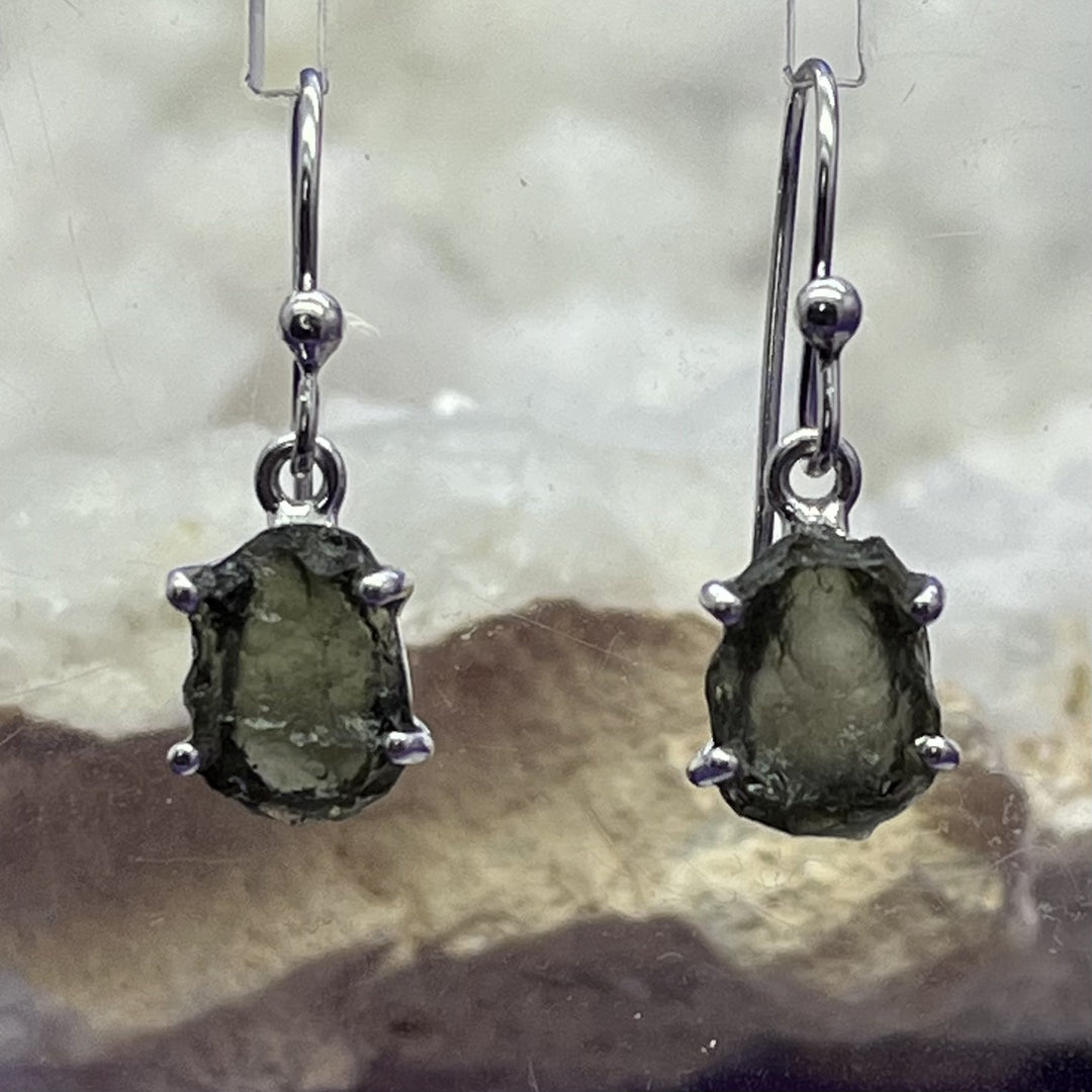 Earrings Moldavite Raw Oval 2.3 cm