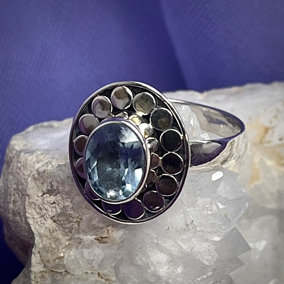 Ring Blue Topaz Dot Surround Size 8