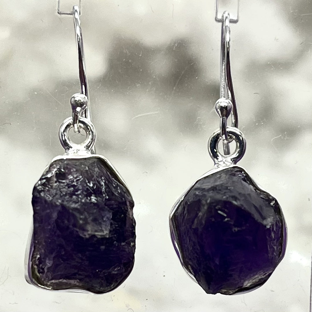 Earrings Amethyst Freeform Raw 3.2 cm