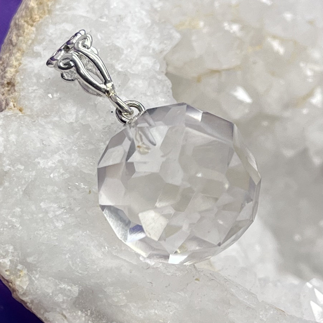 Pendant Clear Quartz Sphere Faceted